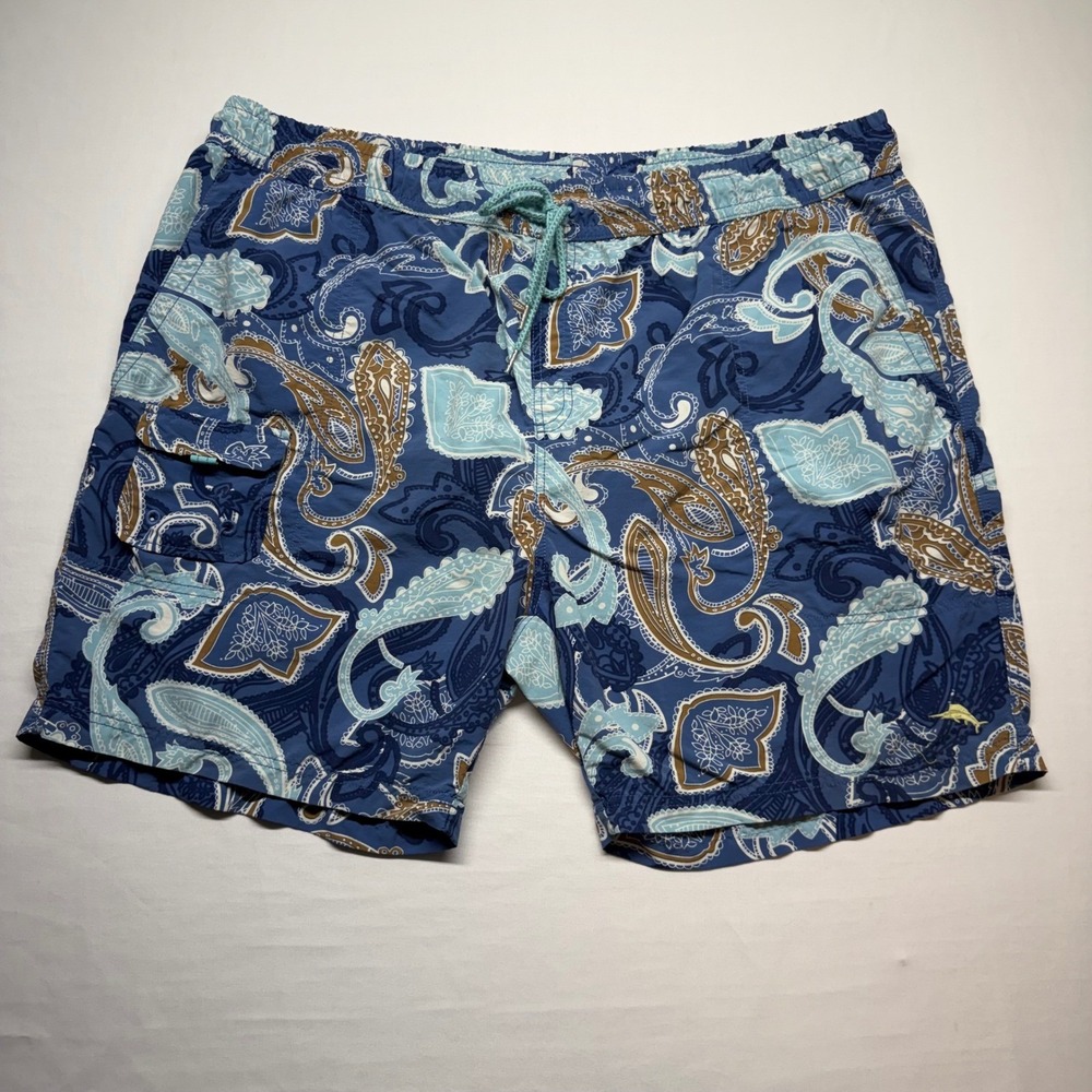 Tommy Bahama Relax Swim Trunks Mens XXL Blue Paisley Beach Resort Lined Shorts